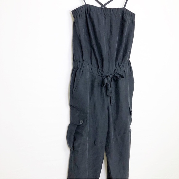 Club Monaco black silk cargo jogger jumpsuit - Picture 4 of 11